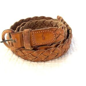Vintage Rare Polo Ralph Lauren Braided Brown Leather Belt Mens Size 40